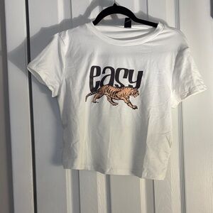 SHEIN White Crop Top with Tiger Print